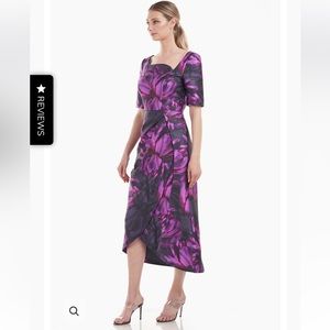 $328 Kay Unger Tallulah Tea Length Dress Size 6 black Magenta
